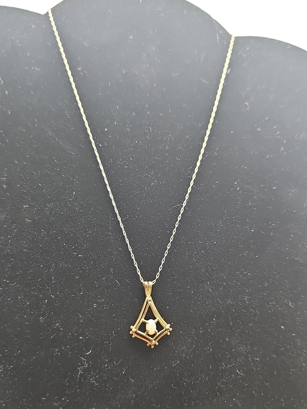 Elegant Gold Teardrop Pendant Necklace with Opalin Gold Frame. Not Sighned